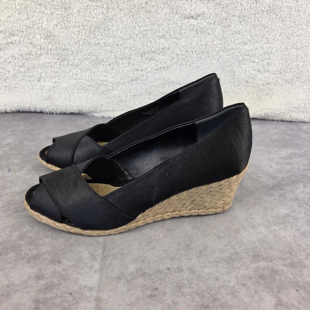 Adrienne Vittadini Black Espadrille Wedge Peep Toe Sandals Size 8 S2552
